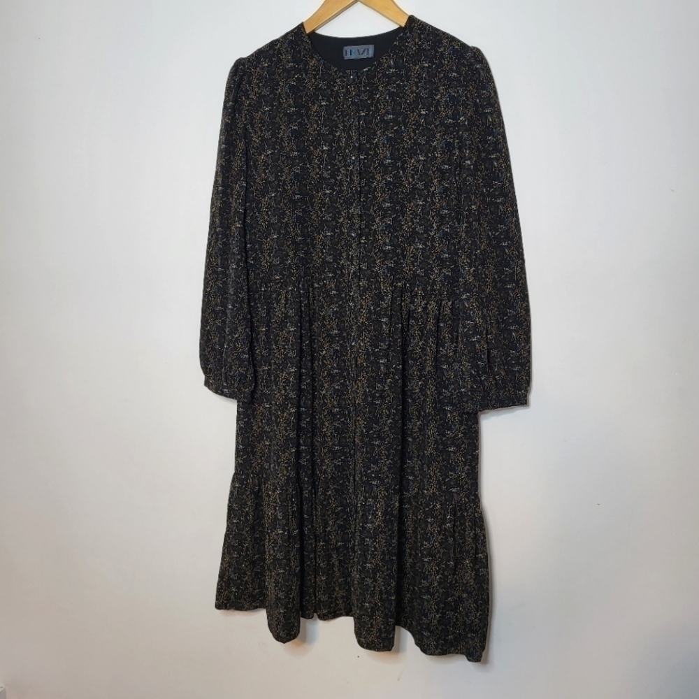 Fraze Black Abstract Floral Print Chiffin Dress Size Size L